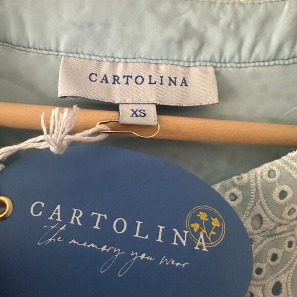 Cartolina Nantucket Embroidered Shift Eyelet Isabella Dress Spun‎ Sugar Blue XS - Picture 6 of 9